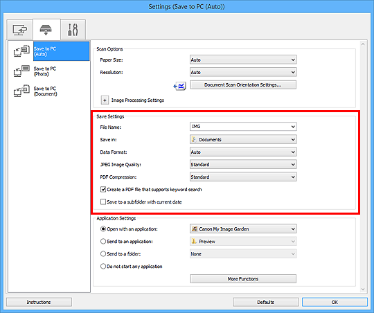 figure: Settings dialog box
